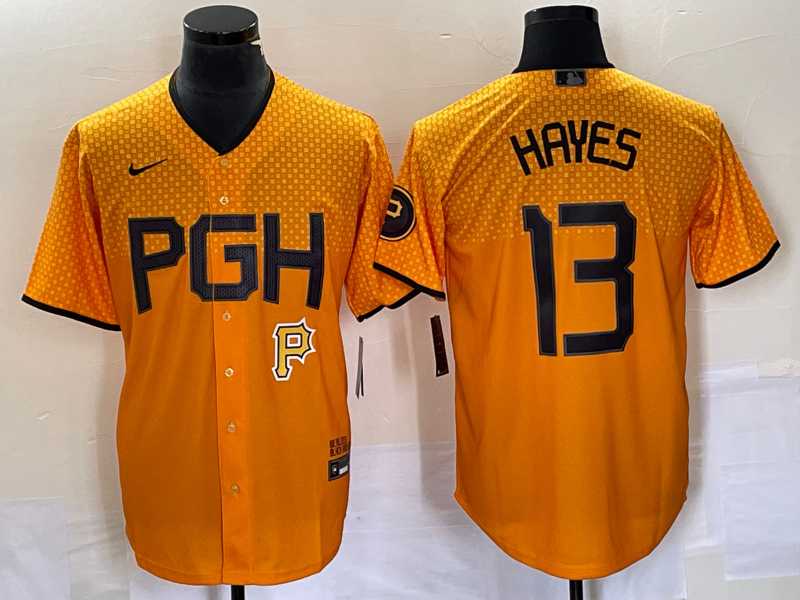 Mens Pittsburgh Pirates #13 KeBryan Hayes Gold 2023 City Connect Stitched Jersey->pittsburgh pirates->MLB Jersey